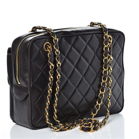 chanel lambskin zipper shoulder bag quilted with outside pockets